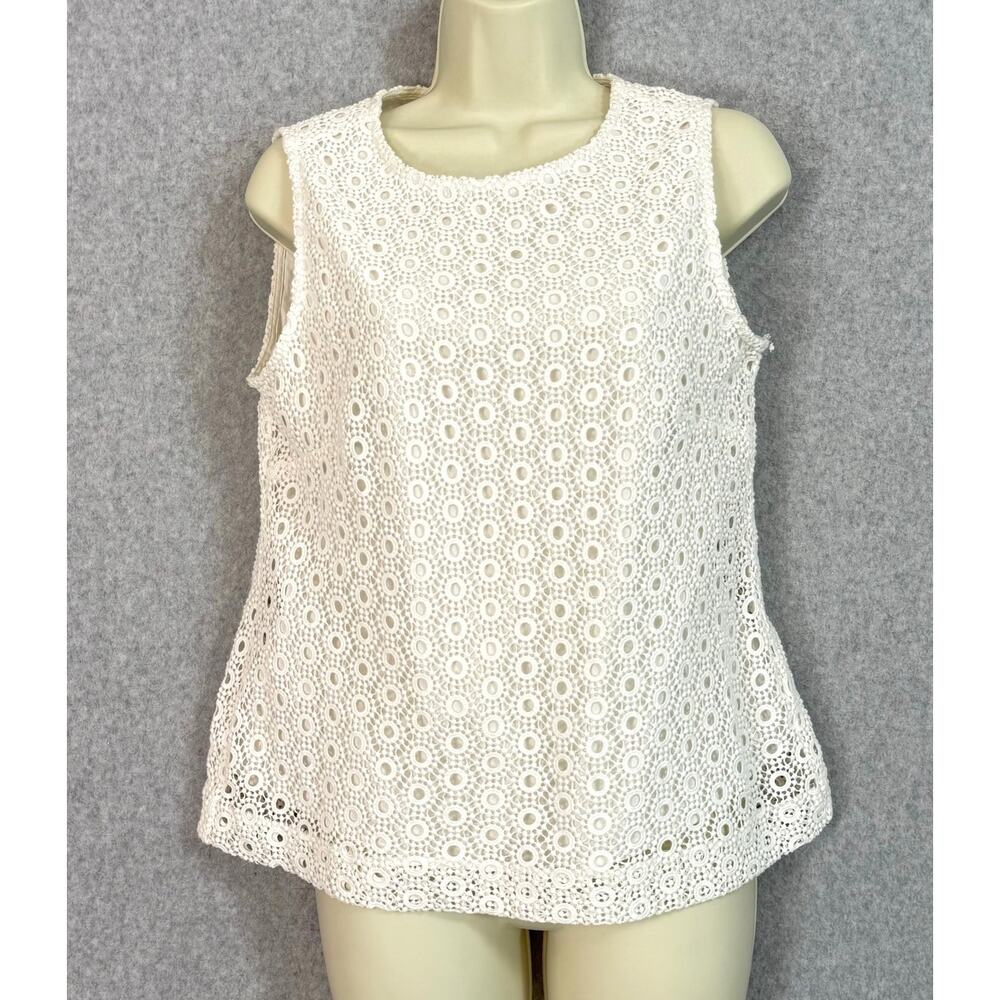 Garnet Hill Crochet Sleeveless Top Size 8 Lined Cotton Feminine Cottagecore